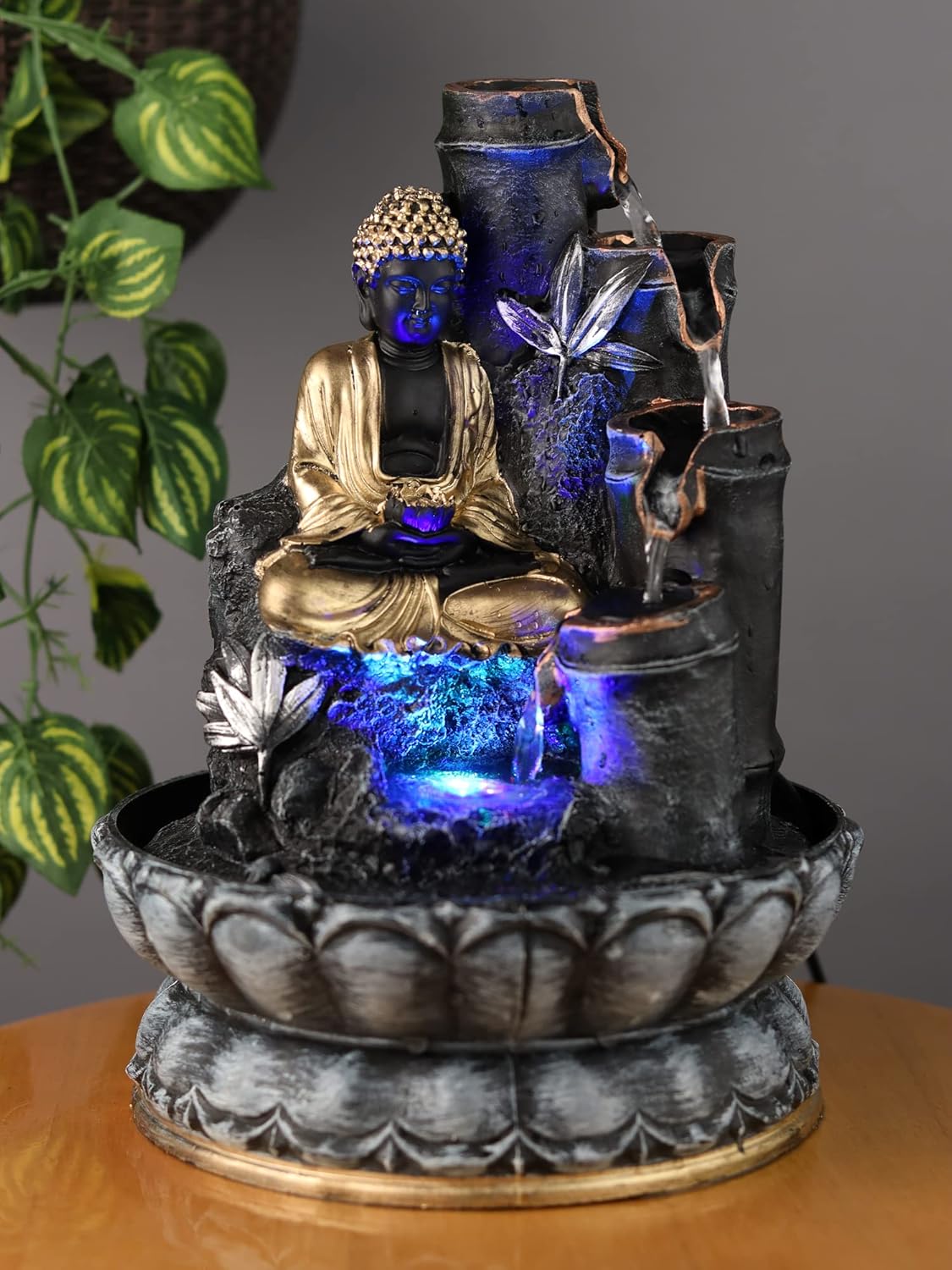 Buddha Water Fountain with LED Lights for Home Décor | Indoor Tabletop Zen Fountain for Meditation, Relaxation & Positive Energy | Peaceful Flowing Water Feature for Living Room & Office