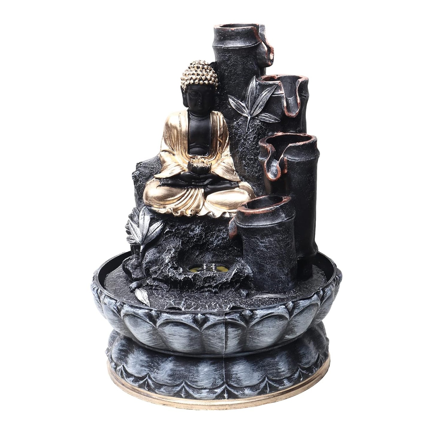 Buddha Water Fountain with LED Lights for Home Décor | Indoor Tabletop Zen Fountain for Meditation, Relaxation & Positive Energy | Peaceful Flowing Water Feature for Living Room & Office