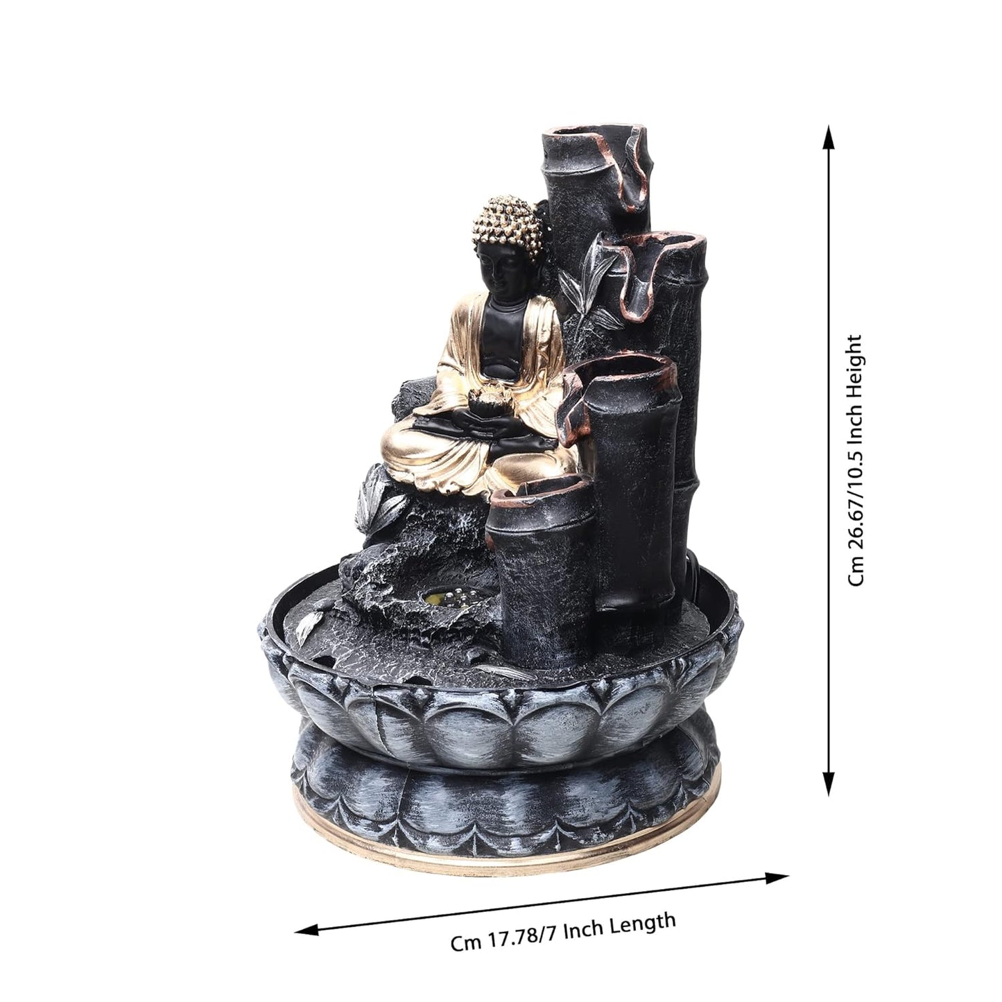 Buddha Water Fountain with LED Lights for Home Décor | Indoor Tabletop Zen Fountain for Meditation, Relaxation & Positive Energy | Peaceful Flowing Water Feature for Living Room & Office