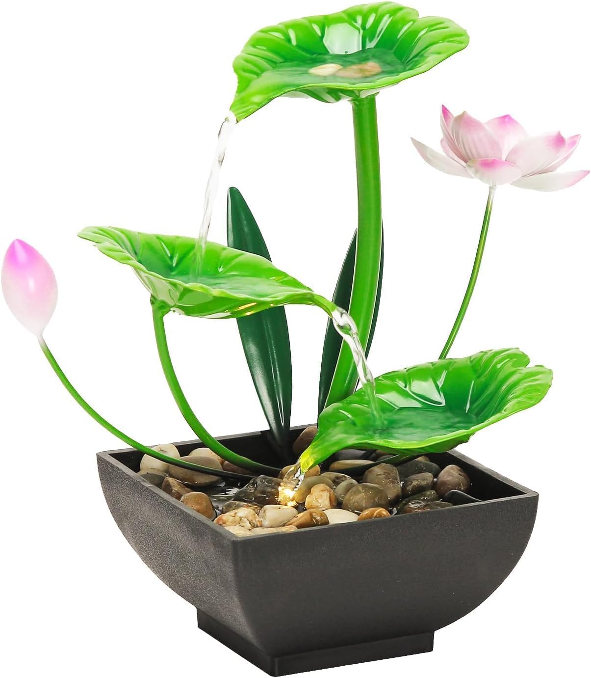 Tranquil Lotus: 3-Tier Tabletop Fountain with Soothing Waterfall & River Rocks