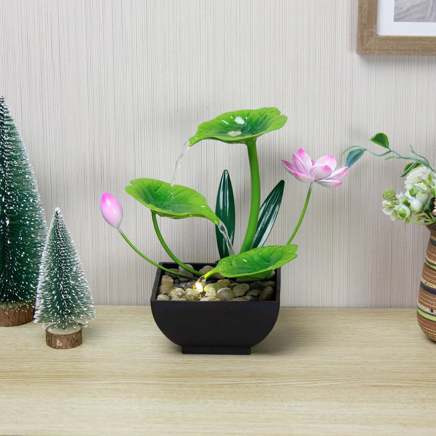 Tranquil Lotus: 3-Tier Tabletop Fountain with Soothing Waterfall & River Rocks