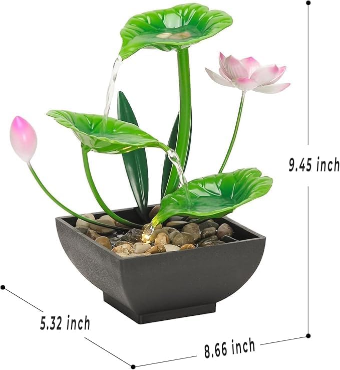 Tranquil Lotus: 3-Tier Tabletop Fountain with Soothing Waterfall & River Rocks