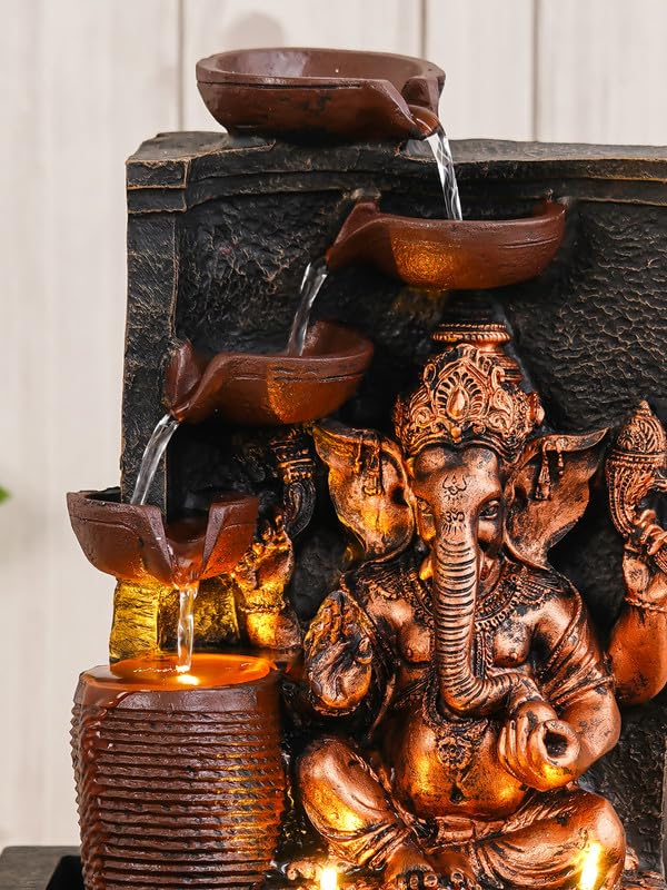 Ganesha Indoor Waterfall Fountain with LED Glow & Flow Control