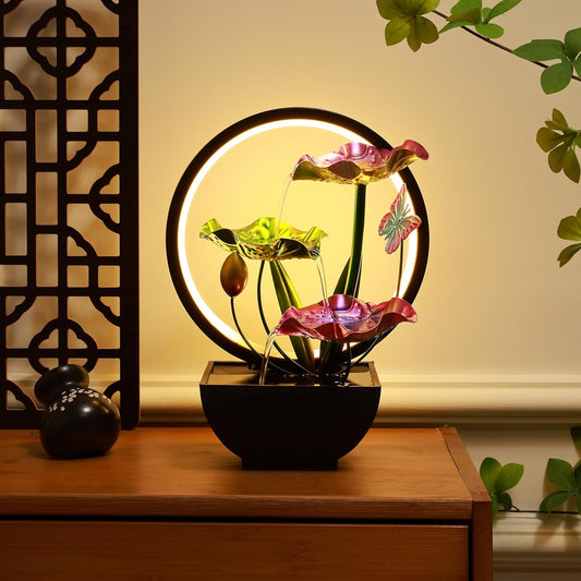 LED Ring Light Water Fountain for Home Decor – Tabletop Showpiece for Living Room, Bedroom, Office, Meditation & Housewarming Gift